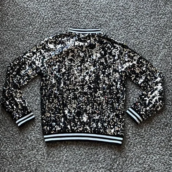 Anna Kaci Black Sequin Bomber Jacket Womens M Shimmery Eclectic Grandma Party - Picture 5 of 7